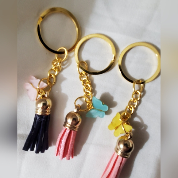 Free gift with order tassel Keychain butterfly handmade gold silver charms New ♥ - Picture 3 of 4